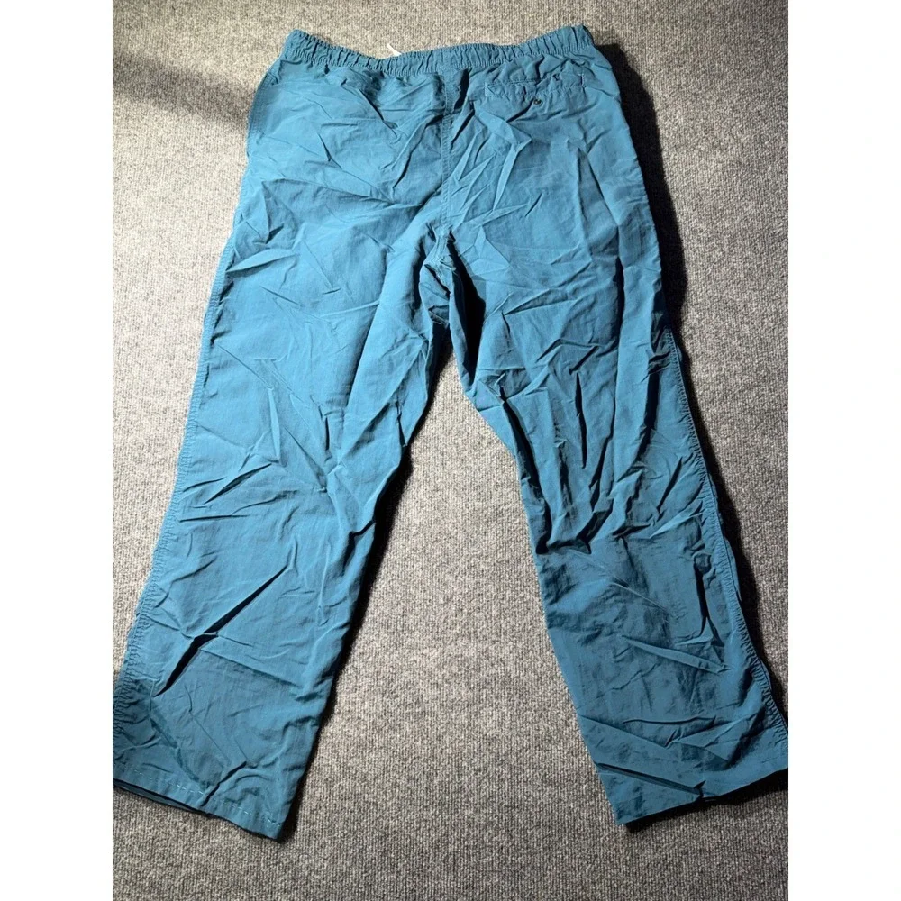 Lands End Vintage Mens 34 Nylon Pants Teal Blue Elastic Waist Made in USA